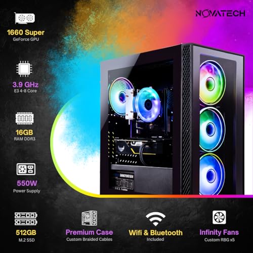 NOVATECH Phantom Prebuilt Gaming PC Desktop, RX580 8GB, i7 Xeon, 16GB RAM, 512GB SSD B581