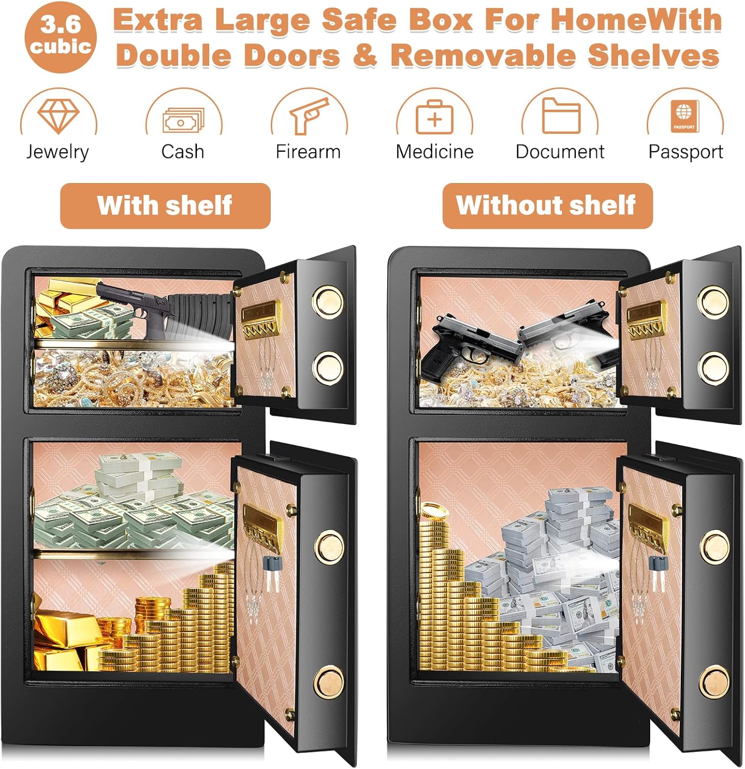 3.6 Cubic Fireproof Safe Box with Double Safe, Heavy Duty Security Home Safe D96247