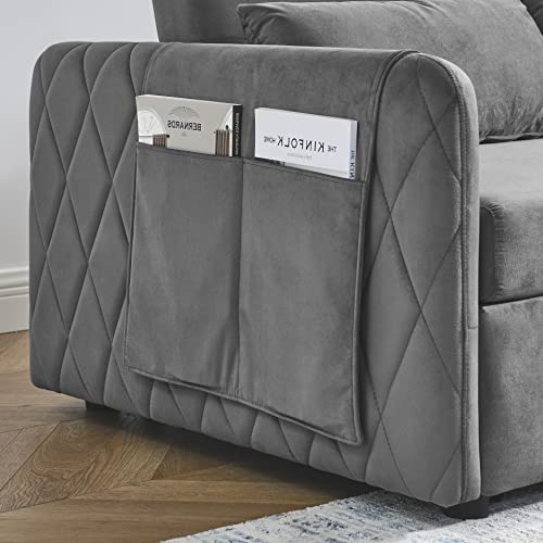 55" Modern Convertible Sofa Bed Velvet Loveseat with 2 Pillows L9348