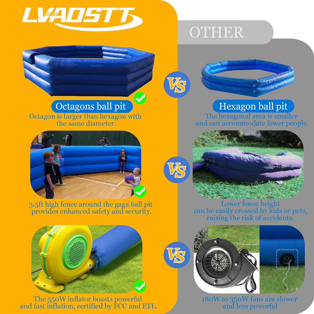 Heavy Duty Inflatable Gaga Ball Pit Court with Electric Blower, 15FT Q5119