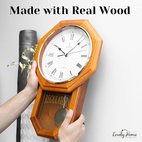 Pendulum Wall Clock Battery Operated Wooden Schoolhouse K6203