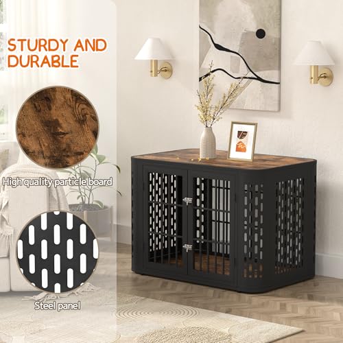 Rounded Corner Dog Crate Furniture 42 inch Heavy Duty Kennel for Medium and Large Dogs Y702