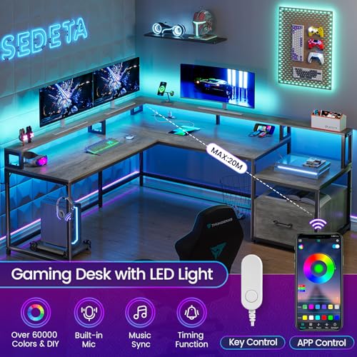 SEDETA L Shaped Gaming Desk with Power Outlet, Black Z948193