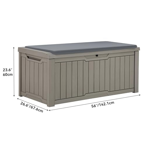 YITAHOME Outdoor Storage Box with Cushion, 120 Gallon, Lockable, Light Brown O374