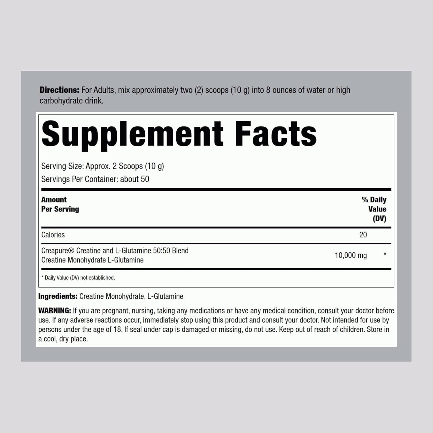 Fitness Labs German Creatine and L-Glutamine Monohydrate Powder, 1.1 lbs D969