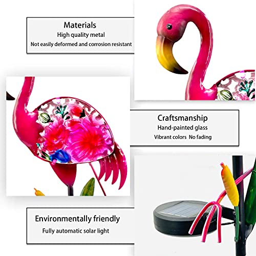 Flamingo Solar Garden Lights, Glass & Metal Yard Decor H502