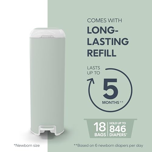 Diaper Genie Platinum Pail Stone Grey Stainless Steel with 1 Refill S8685