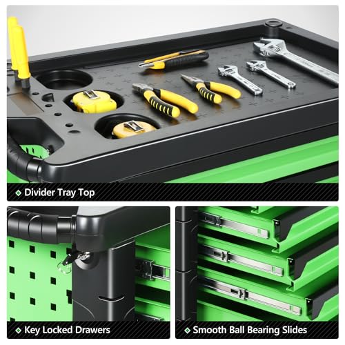 DNA MOTORING 7-Drawer Rolling Tool Cabinet Chest with Keyed Locking System, Green M137