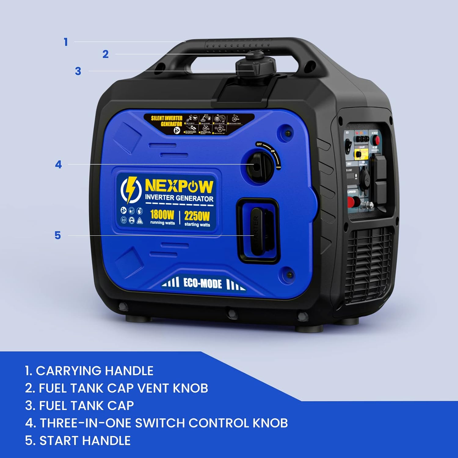 NEXPOW Portable Inverter Generator 2250W Super Quiet with CO Alarm K538