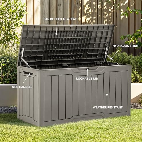 YITAHOME Outdoor Storage Box with Cushion, 120 Gallon, Lockable, Light Brown O374