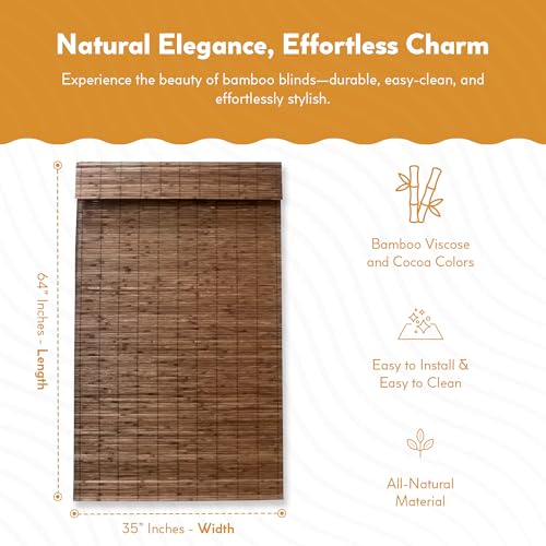 Radiance Cordless Bamboo Roman Shades for Windows - Flatstick Blinds - Driftwood - 28.5 in. W x 64 in. L W228