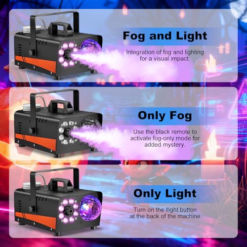 1200W Fog Machine with Disco Ball Lights, 6000CFM, Wireless Remote J511503