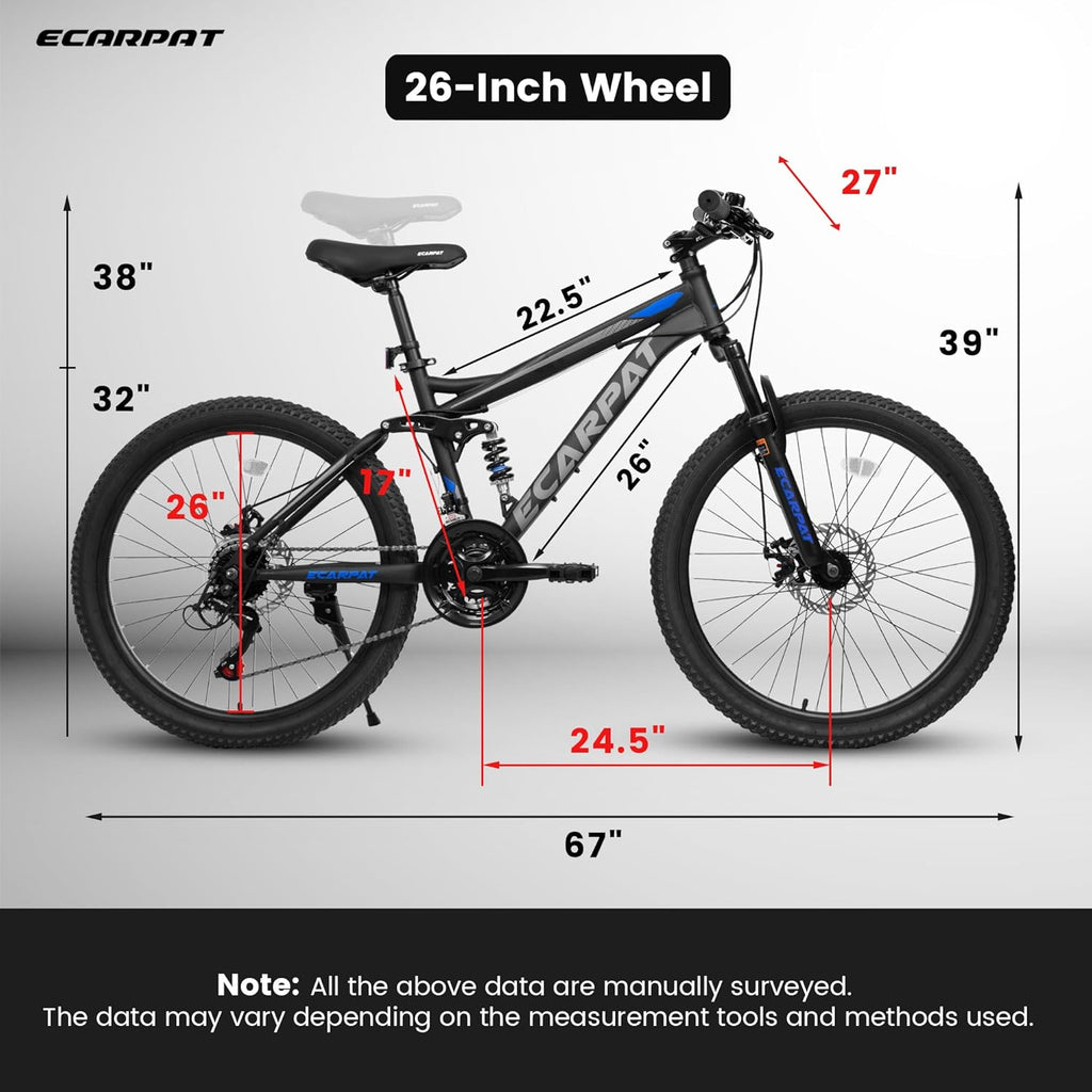 26 Inch Dual Suspension Mountain Bike, 21-Speed Disc Brake F100