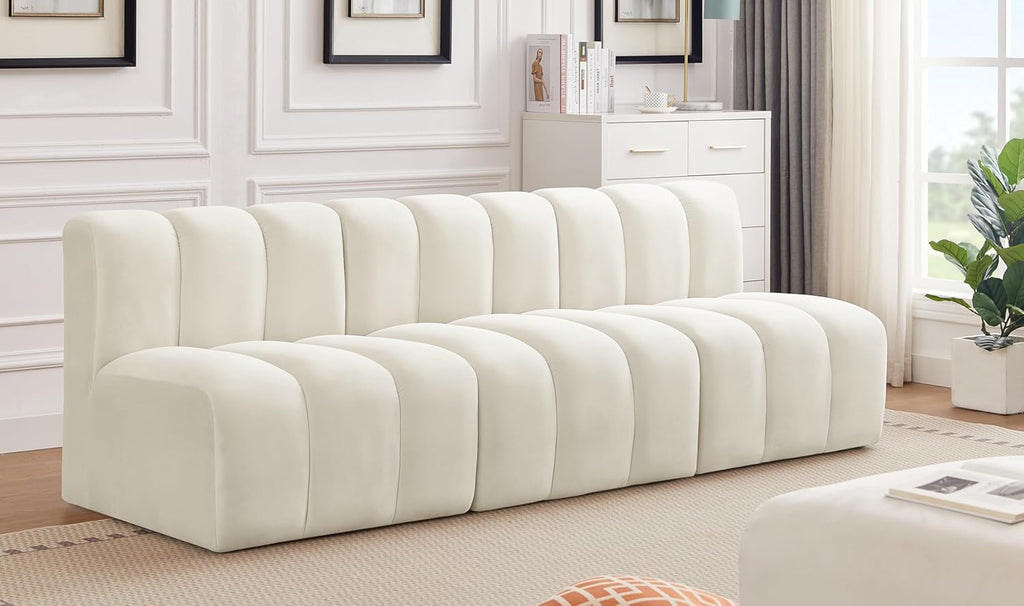 Meridian Furniture Arc Modern Velvet Modular Sofa, Cream R2997