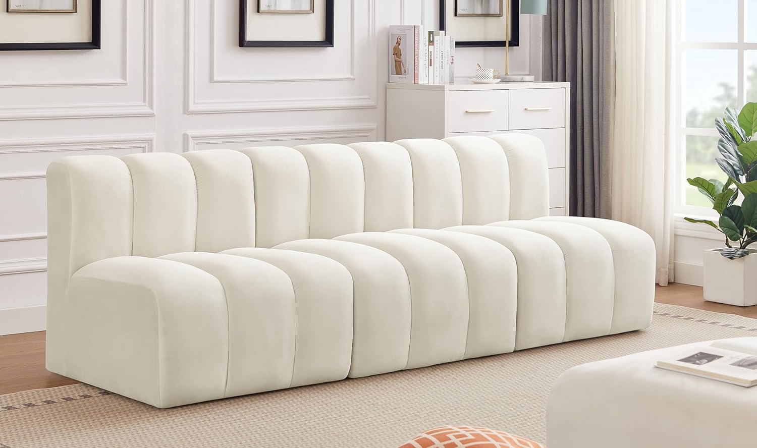 Meridian Furniture Arc Modern Velvet Modular Sofa, Cream R2997
