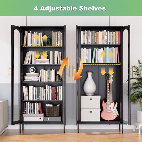Metal Storage Cabinet 71" Tall with Glass Doors and 4 Shelves C779657