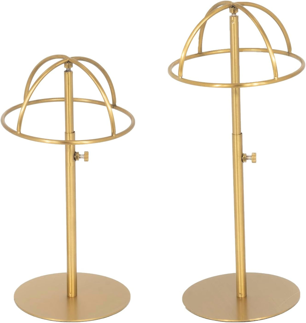 Hat Display Stand 2PCS Stainless Steel Brushed Nickel Titanium Hat Stand Metal Golden Adjustable Height Cap Rack Showcase Fingerprint Resistant for Home Boutique Retail Store