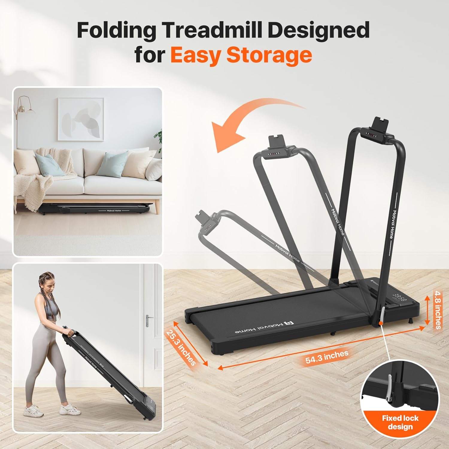 Mobvoi Home Treadmill Plus 3 in 1 Folding Walking Pad 2.5HP Compact Under Desk Running Machine O811769