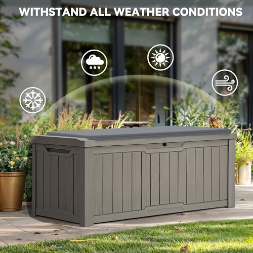 YITAHOME Outdoor Storage Box with Cushion, 120 Gallon, Lockable, Light Brown O374