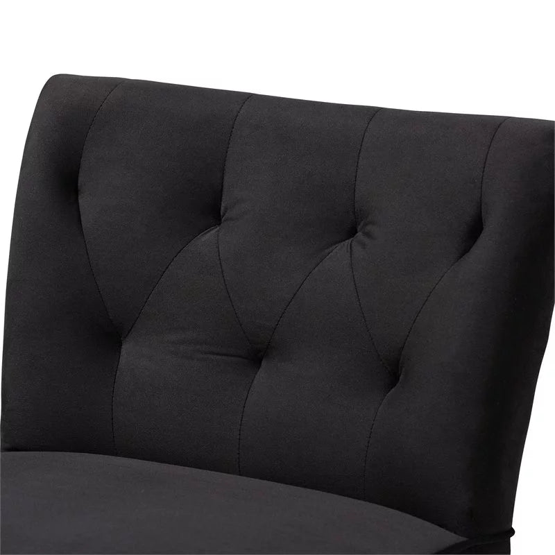 Bowery Hill Black Velvet Walnut Wood Accent Chair N790372