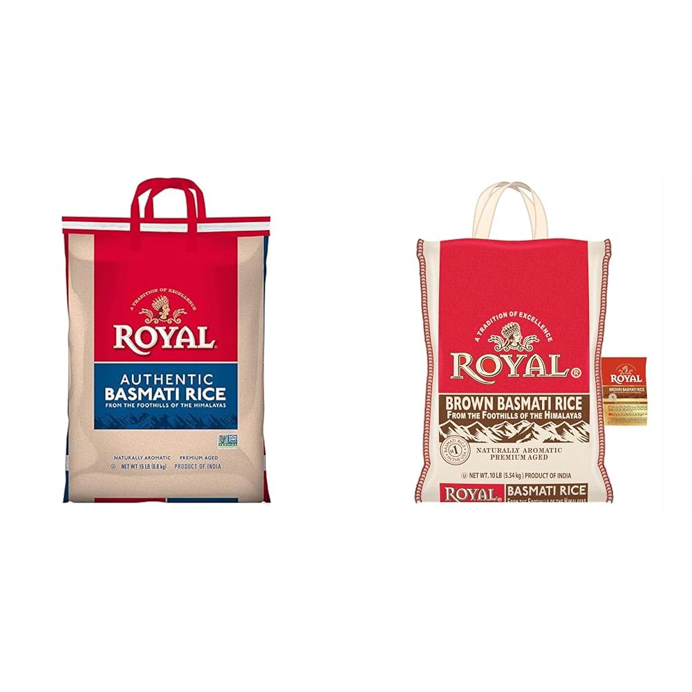 Authentic Royal - White Basmati Rice - 15 lbs & Basmati Brown Rice - 10lbs