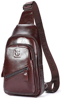 BULLCAPTAIN Leather Sling Chest Bag for Men Outdoor Hiking Travel Crossbody Bag Backpack with USB Charging Port