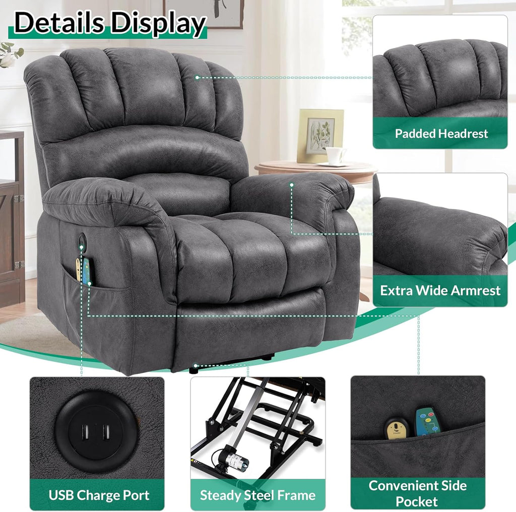 VIVIJASON Power Lift Recliner Chair with Heat & Massage for Elderly, Gray T499