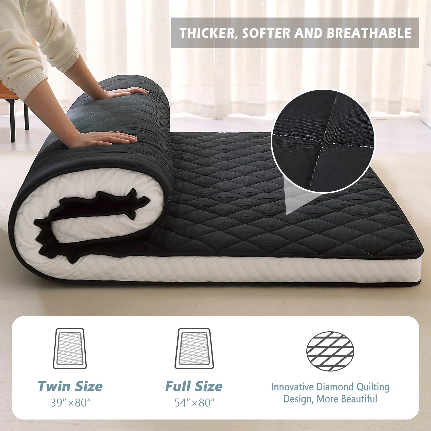 SLSY Futon Mattress, Extra Thick Padded Japanese Floor Mattress N509