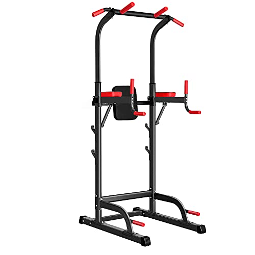 Power Tower Dip Station, Pull Up Bar Station & Multi-Function Gym Equipment For Home Strength Training Adujustable Height Up to 85.5",Load 350LBS