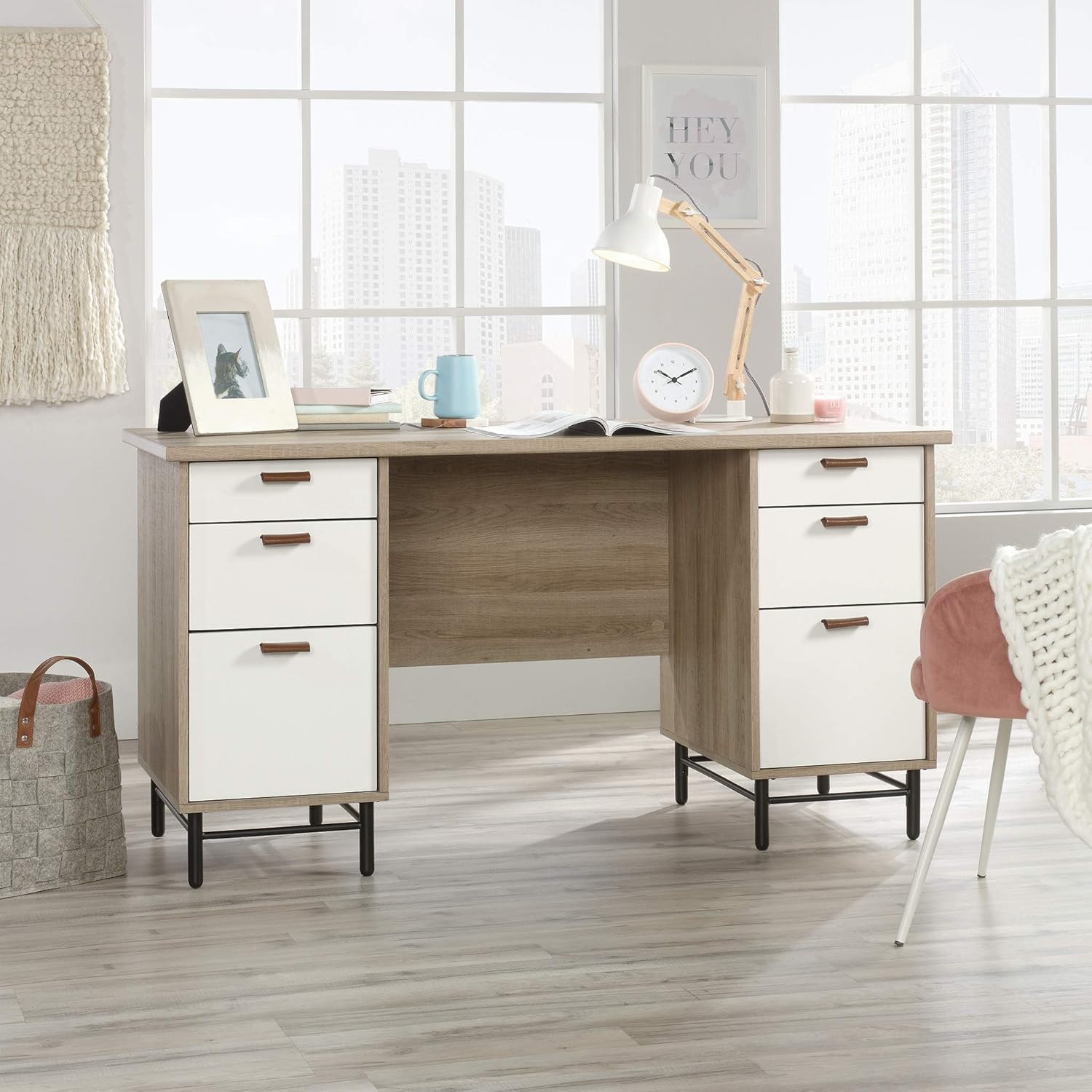 Sauder Anda Norr Executive Desk, Sky Oak Finish A914