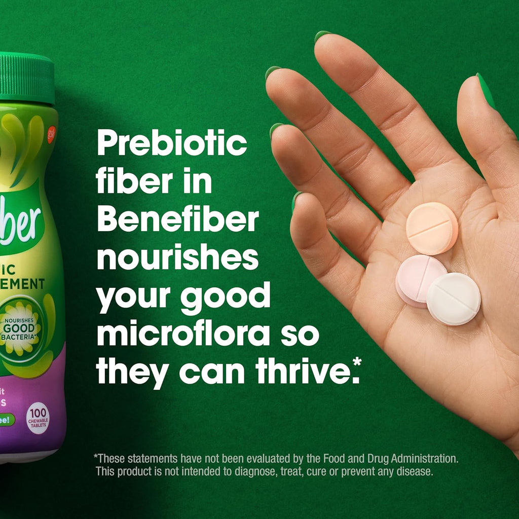 Benefiber Chewable Prebiotic Fiber Supplement Tablets, Assorted Fruit, 100 Count T791247