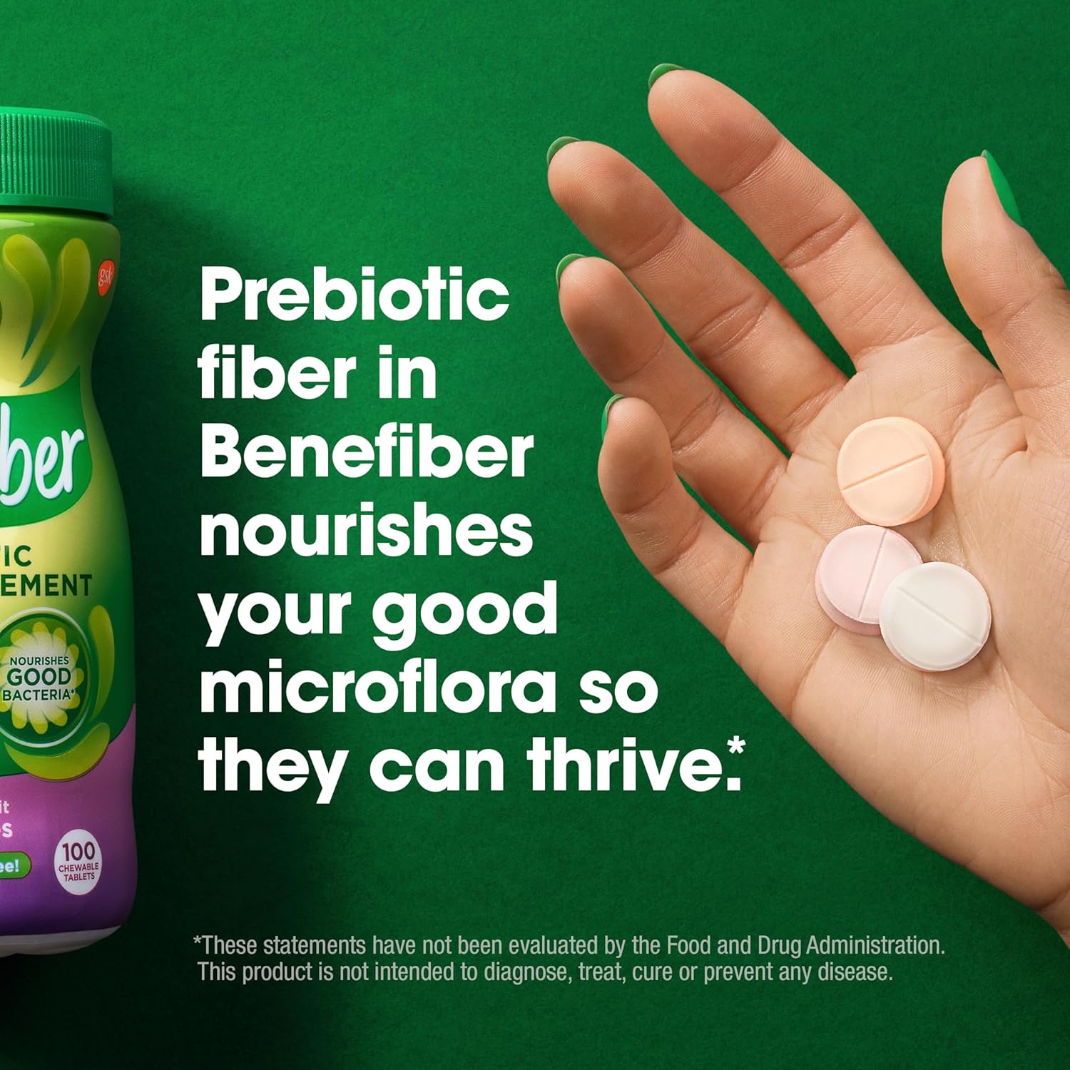 Benefiber Chewable Prebiotic Fiber Supplement Tablets, Assorted Fruit, 100 Count T791247