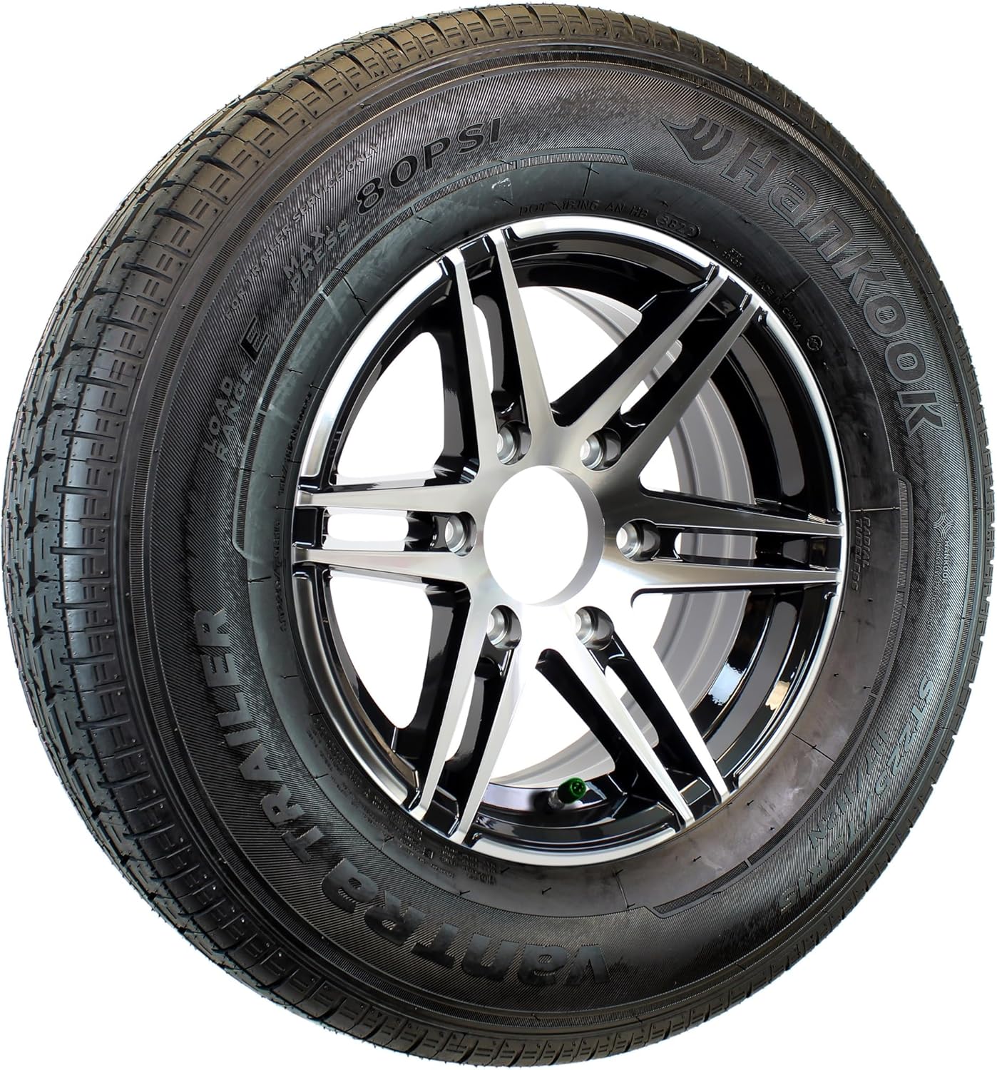 Hankook ST225/75R15 Trailer Tire On Black eCustomrim Aluminum 6 Lug Wheel LRE - 6 Year Warranty w/Free Roadside