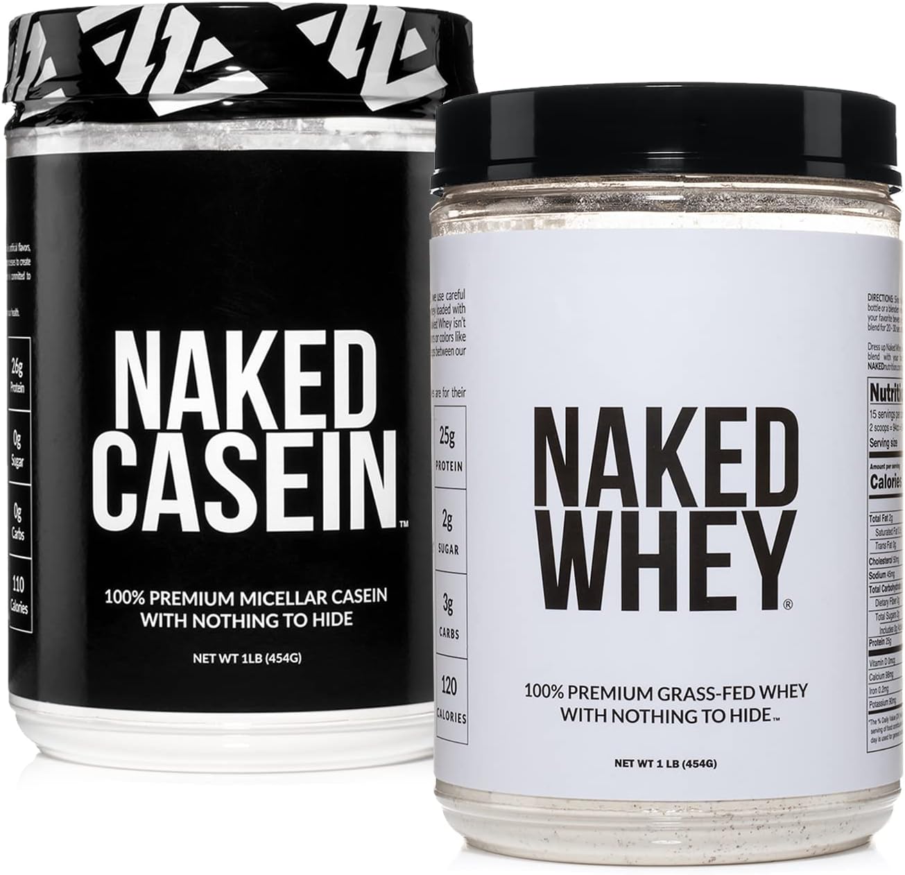 NAKED Grass Fed Protein Bundle: 1LB Unflavored Casein and 1LB Unflavored Whey