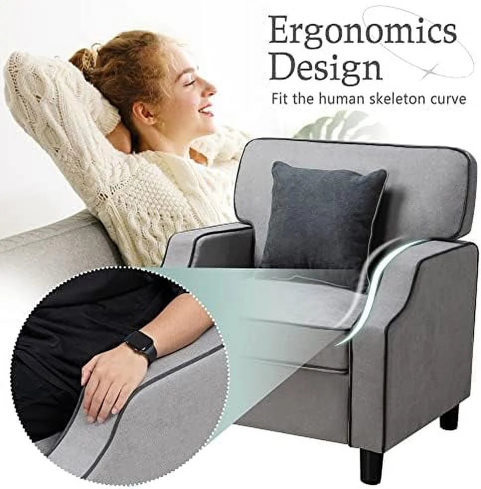 TJUNBOLIFE Accent Chair Modern Upholstered Fabric Armchair Light Gray F618