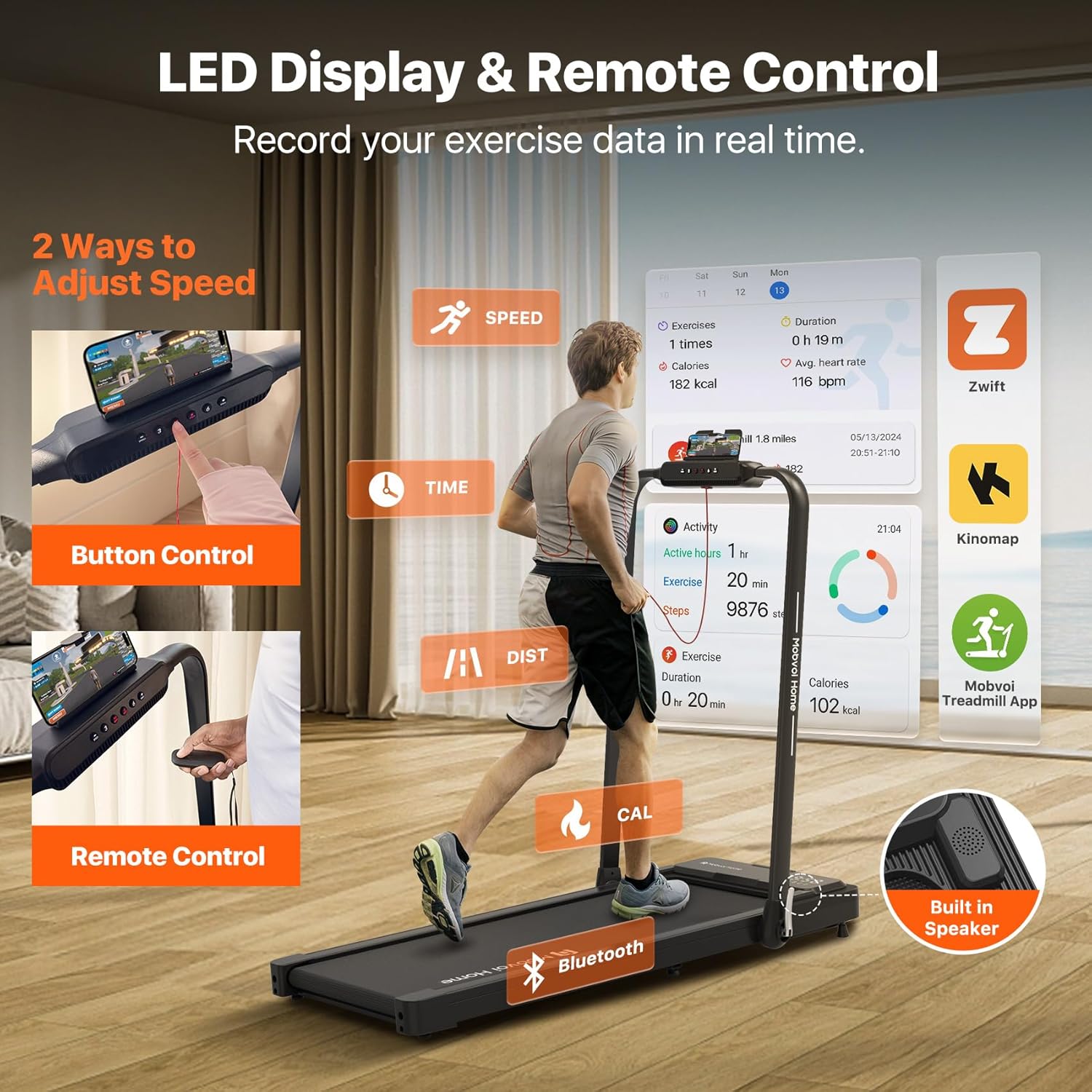 Mobvoi Home Treadmill Plus 3 in 1 Folding Walking Pad 2.5HP Compact Under Desk Running Machine O811769