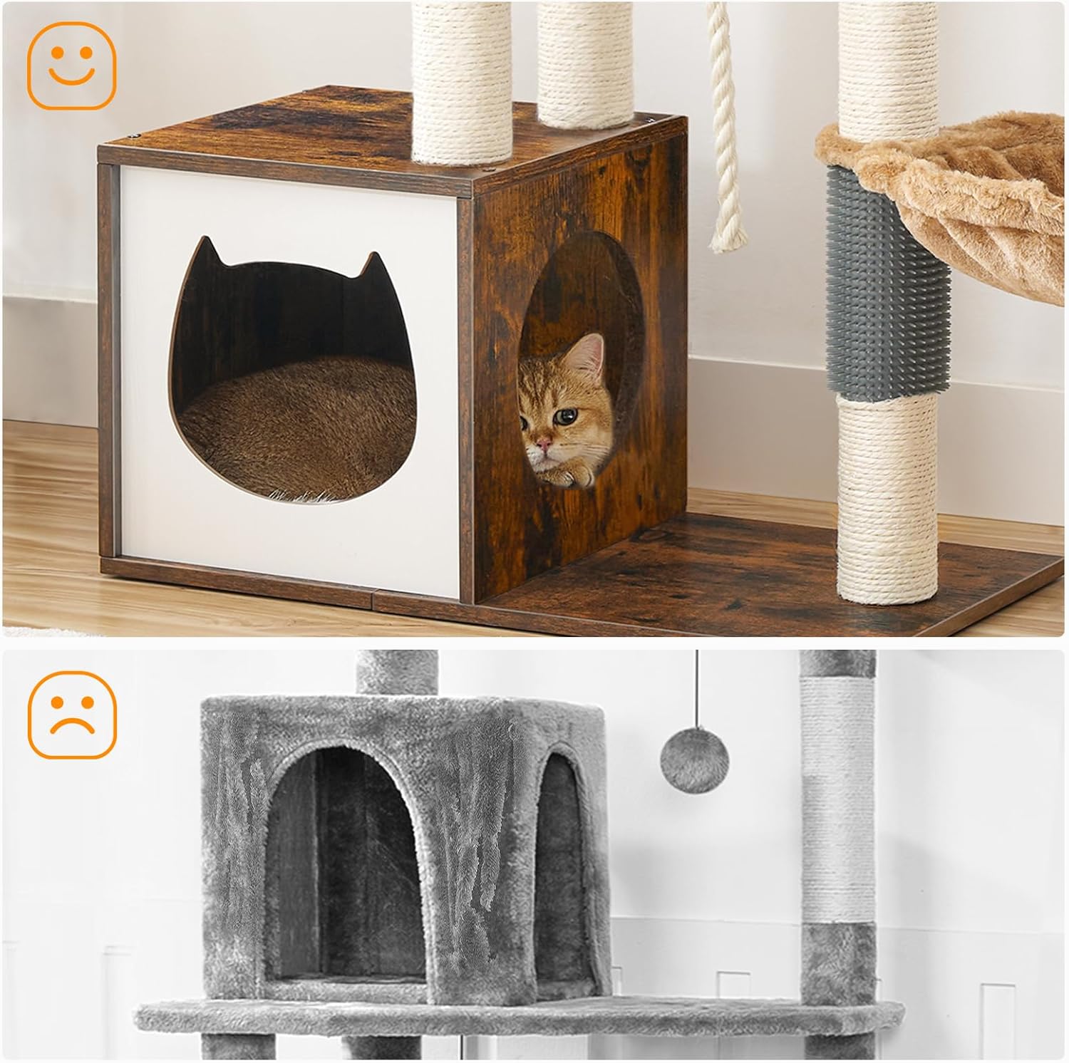 HOOBRO Cat Tree for Indoor Cats, Wooden Cat House with Scratching Posts, Rustic Brown V4423