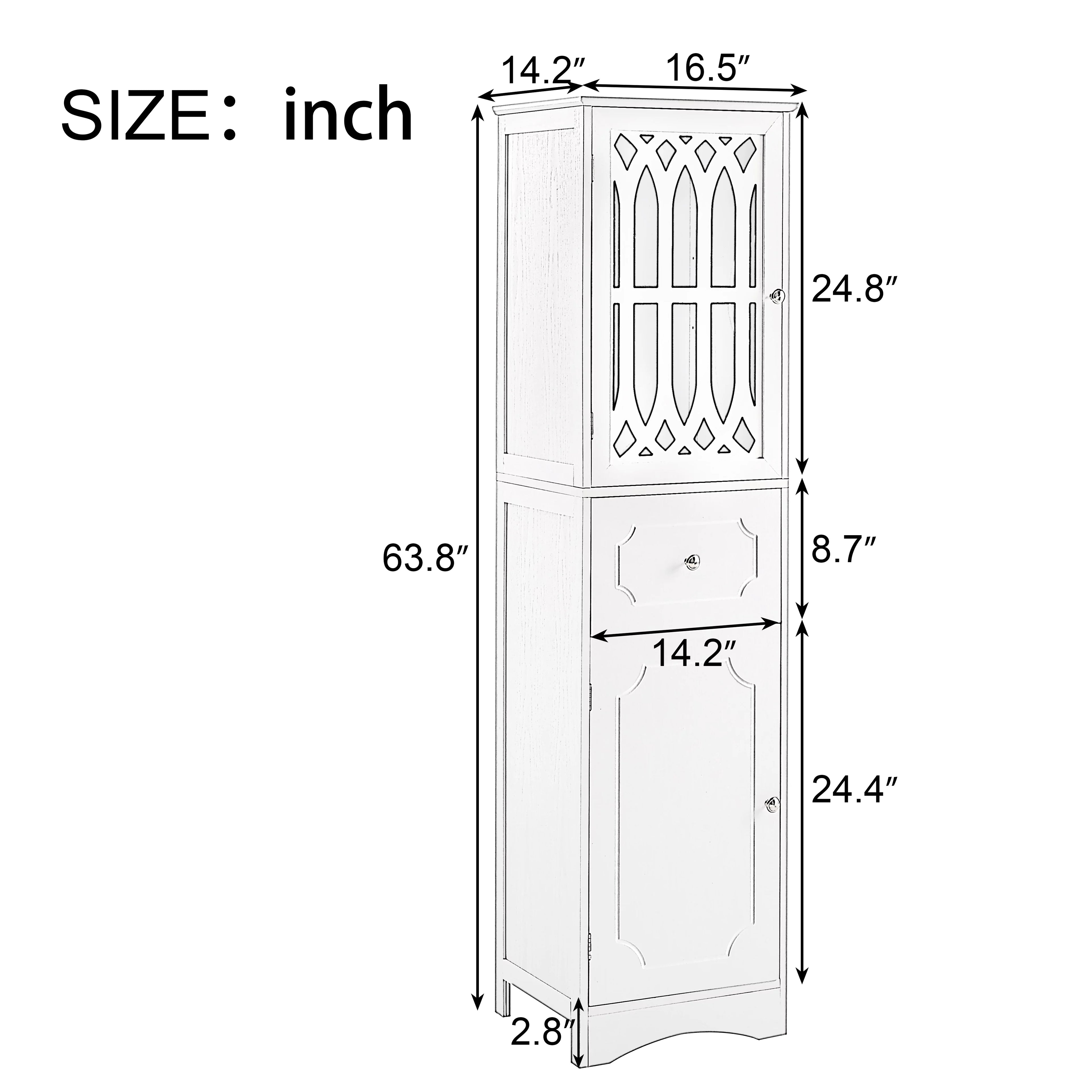 Modern Tall Bathroom Storage Cabinet with Doors and Drawers V259093