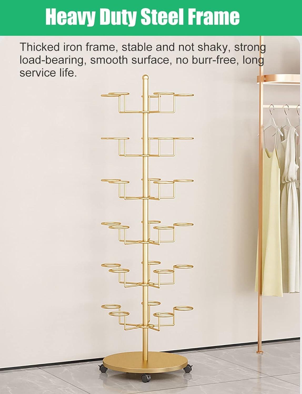 Modern Rotating Hat Display Rack with Wheels, 4 Tier, White N3380