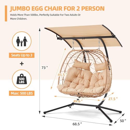 YOLENY Oversized Double Egg Chair with Adjustable Canopy and Cushion B4330