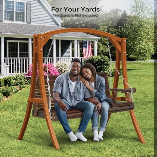 VINGLI Patio Wooden Porch Swing Chair with Hanging Chains, 5 FT, White W381253