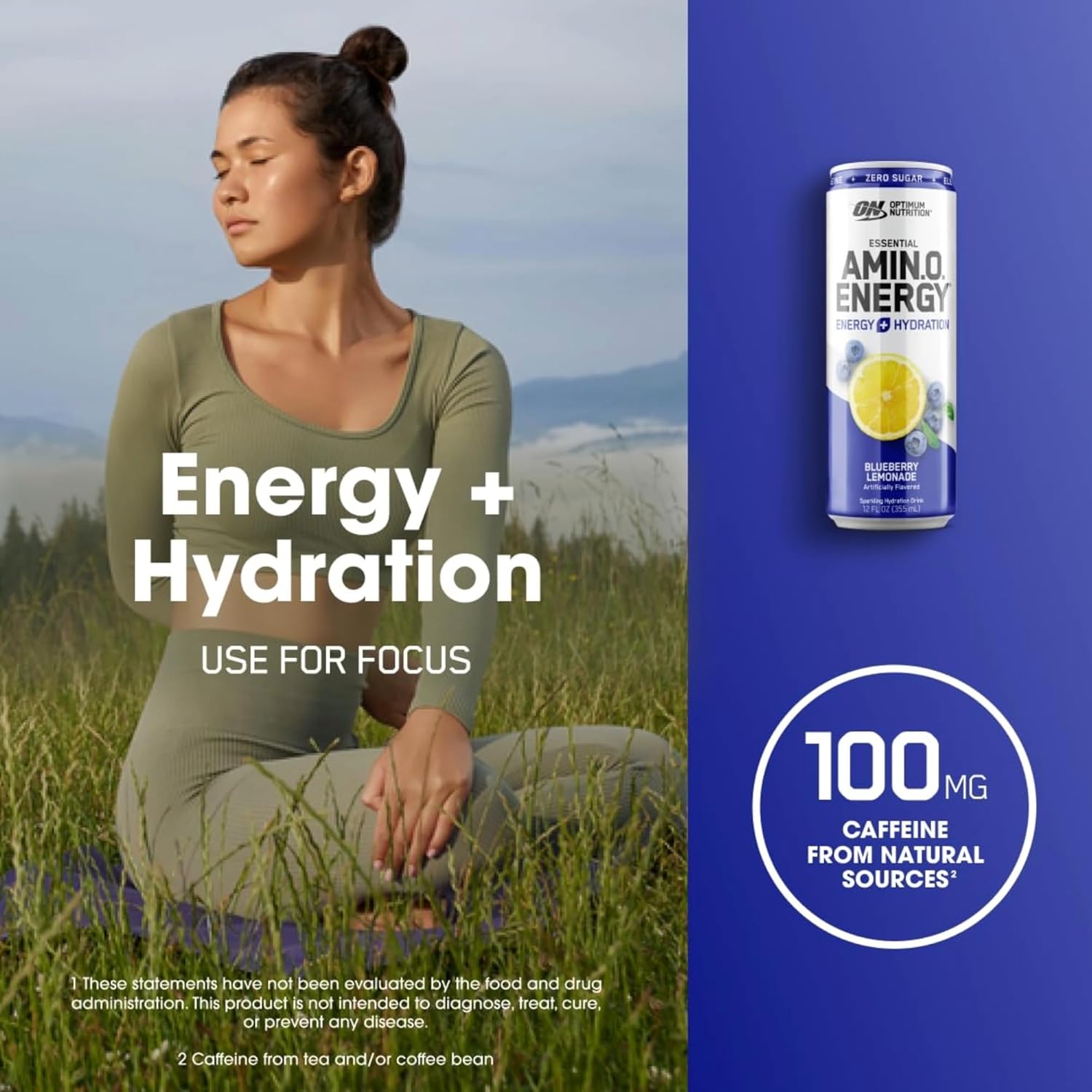Optimum Nutrition Essential Amino Energy + Electrolytes Sparkling Hydration Drink, Blueberry Lemonade, 12 Fl Oz Pack of 7 B9028
