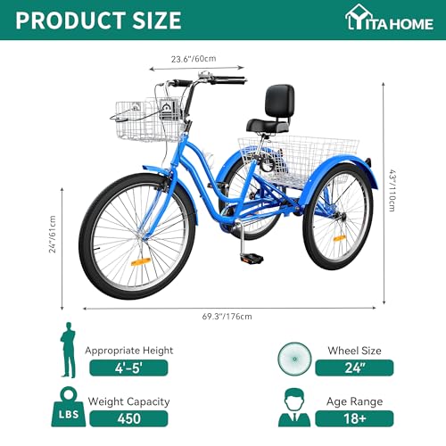 YITAHOME Adult Tricycle 26 Inch 3-Wheel Bike with Baskets N431705
