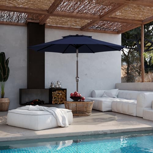 JEAREY 9 ft 2-Tiers Patio Umbrella with Push Button Tilt, Navy Blue A58987