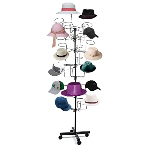 uyoyous 5-Tier 25 Hat Rotating Wig Head Holders Hat Display Rack Free Standing Modern Headwear Wig Rack Metal Floor Rack for Caps, Wigs & Hats