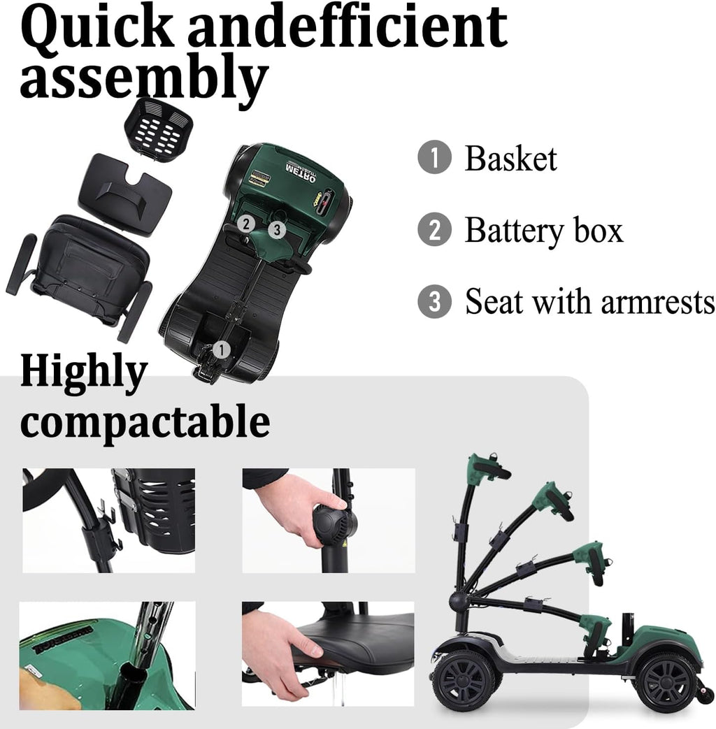 Electric Mobility Scooter for Adults with Seat, 300 lbs Capacity, Green U439785