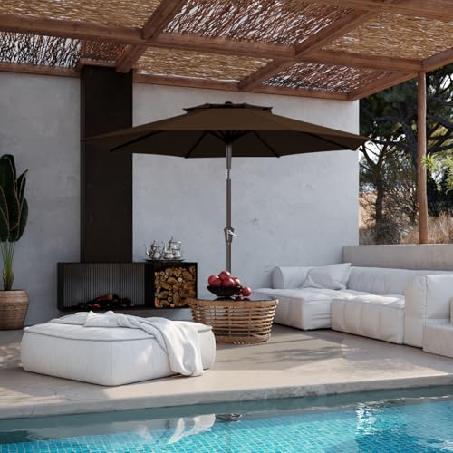JEAREY 9 ft 2-Tiers Patio Umbrella with Push Button Tilt, Navy Blue A58987