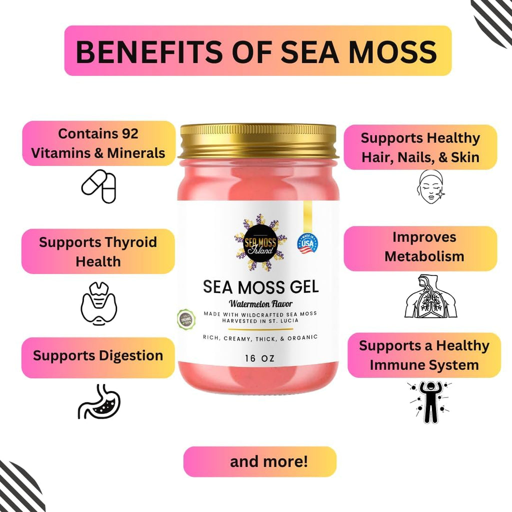 Watermelon Sea Moss Gel Wildcrafted Irish Seamoss, Vegan Supplement, 16oz O26614