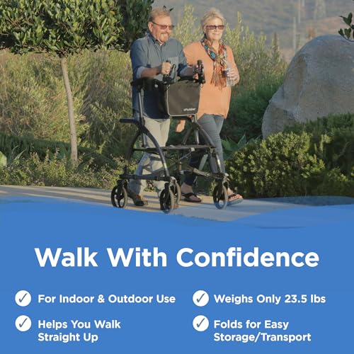 Journey UPWalker Standard – Lightweight Adjustable Upright Rollator Walker with Seat X21118