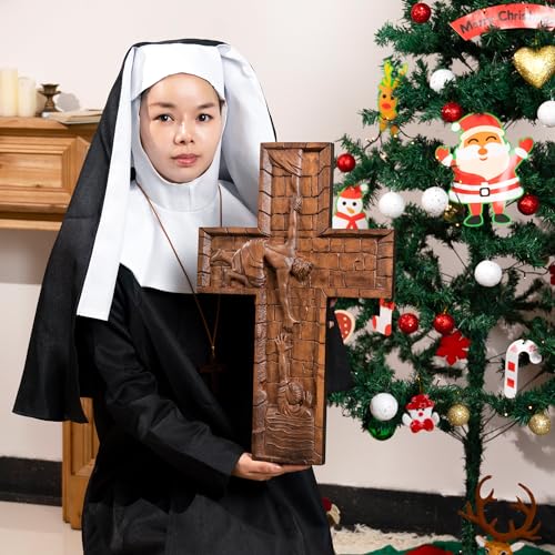 BGCOPPER Crucifix Wall Cross Handmade Wooden with Hook, Christian Wall Art, 14 Inch L40287